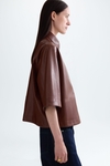 Faux-leather straight-fit short shirt