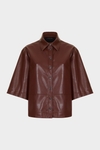Faux-leather straight-fit short shirt