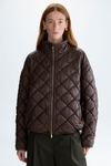 Faux-leather cocoon quilted coat