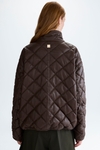 Faux-leather cocoon quilted coat