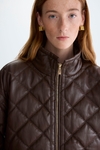 Faux-leather cocoon quilted coat