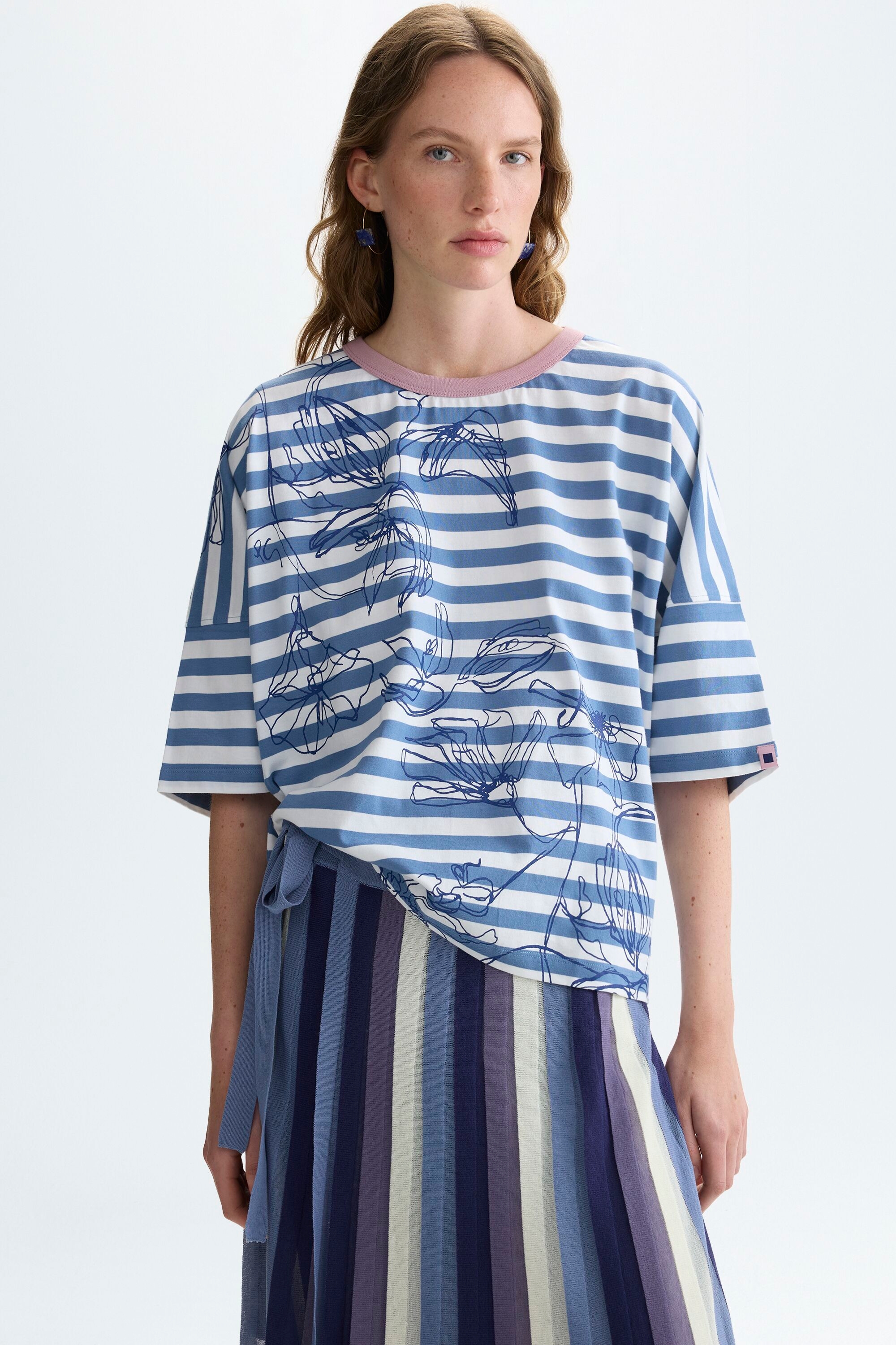 Print striped jersey oversize t-shirt