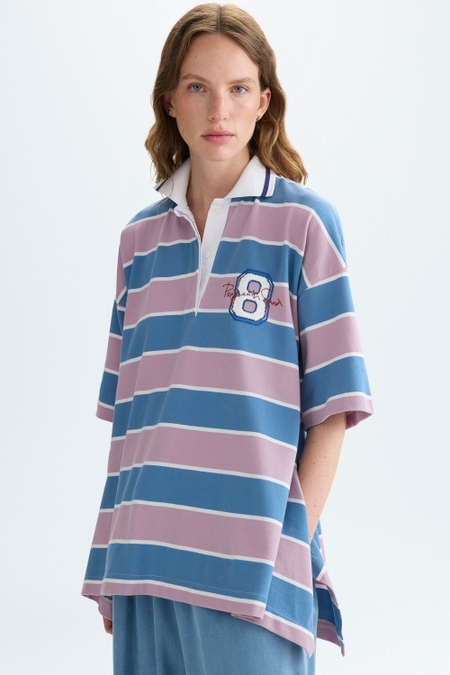 OCHO VARSITY STRIPED PIQUÉ OVERSIZE POLO SHIRT