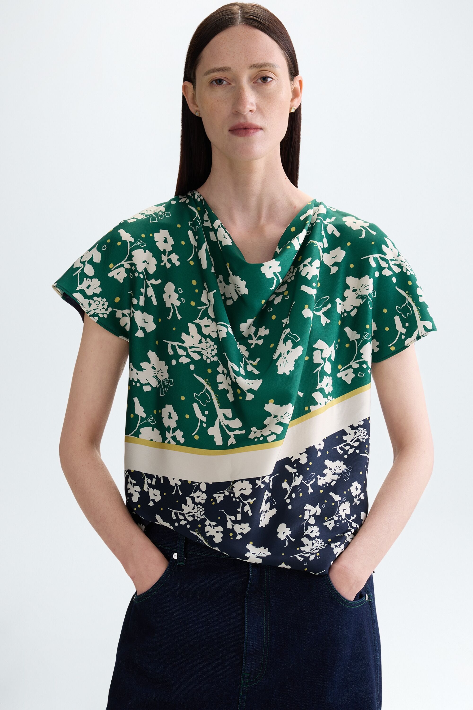 Print twill jersey straight-fit t-shirt - GREEN/MULTICOLOR