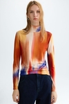 Print stretch knit fitted t-shirt