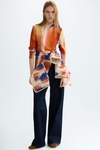 Print stretch knit fitted t-shirt