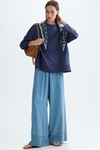 Fleece straight-fit sweatshirt with print scarf