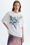 Print jersey tulle oversize double t-shirt