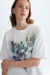 Print jersey tulle oversize double t-shirt