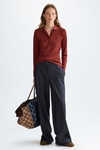 Ribbed knit fitted polo shirt