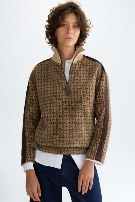 HOODED TEDDY JACQUARD OVERSIZE SWEATSHIRT