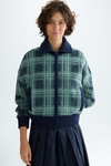 Chequered oversized teddy bomber jacket