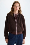 Straight-fit gingham teddy bomber jacket