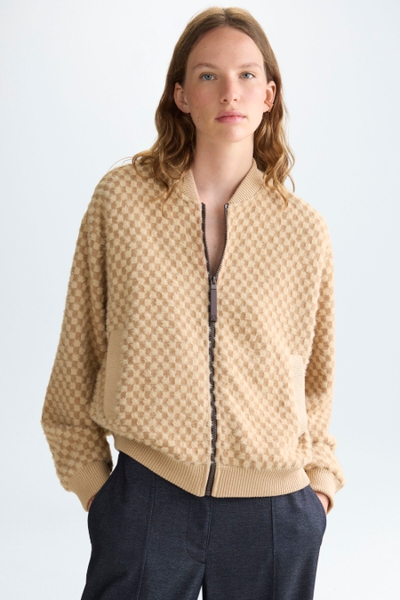 STRAIGHT-FIT GINGHAM TEDDY BOMBER JACKET