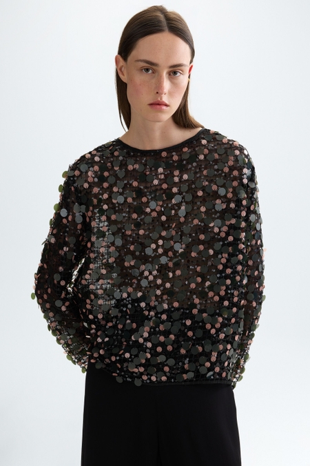 SEQUINNED MESH BAMBULA STRAIGHT-FIT TOP