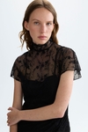 Embroidered tulle fitted asymmetric top