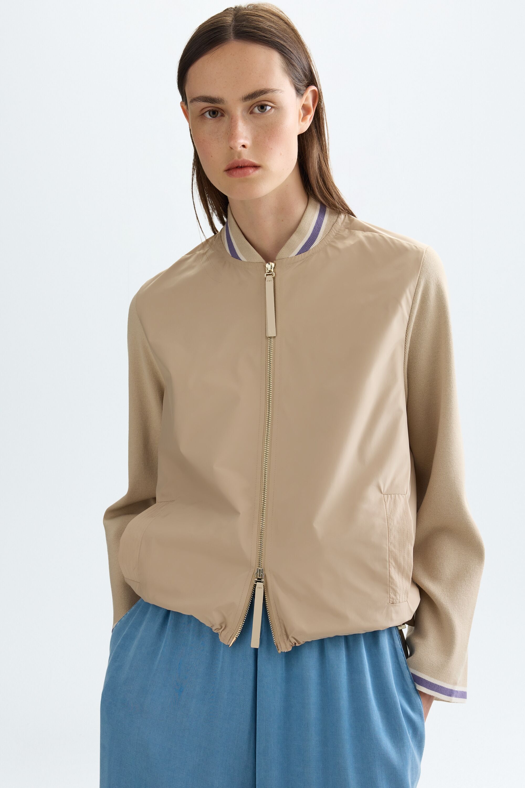 Stretch knit technical bomber jacket