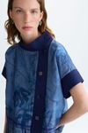 Denim print twill oversize top
