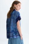 Denim print twill oversize top