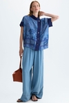 Denim print twill oversize top