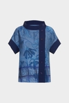 Denim print twill oversize top