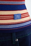 Striped ribbed knit fitted polo shirt