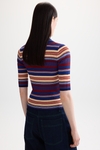 Striped ribbed knit fitted polo shirt