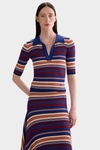 Striped ribbed knit fitted polo shirt