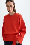 Stretch-knit oversize sweater with belt