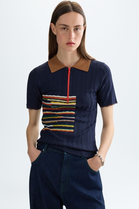 CUBE INTARSIA RIBBED KNIT POLO SHIRT
