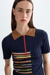 Cube intarsia ribbed knit polo shirt