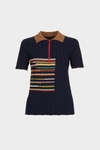 Cube intarsia ribbed knit polo shirt