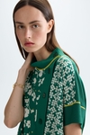 Stretch knit print twill oversize top