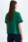 Stretch knit print twill oversize top
