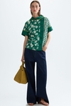 Stretch knit print twill oversize top