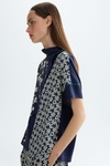 Stretch knit print twill oversize top