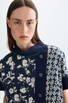 Stretch knit print twill oversize top