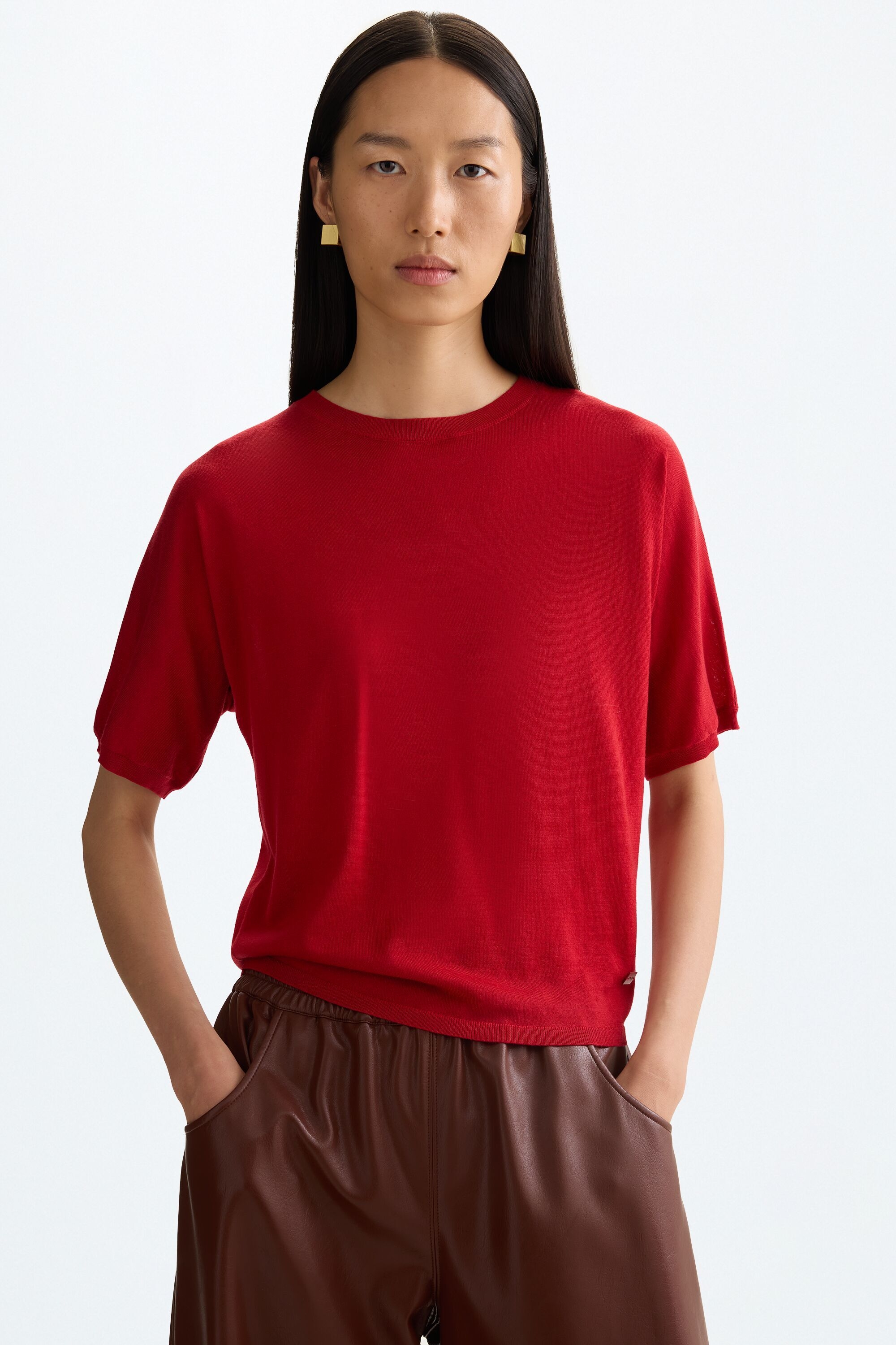 Merino wool short-sleeved sweater