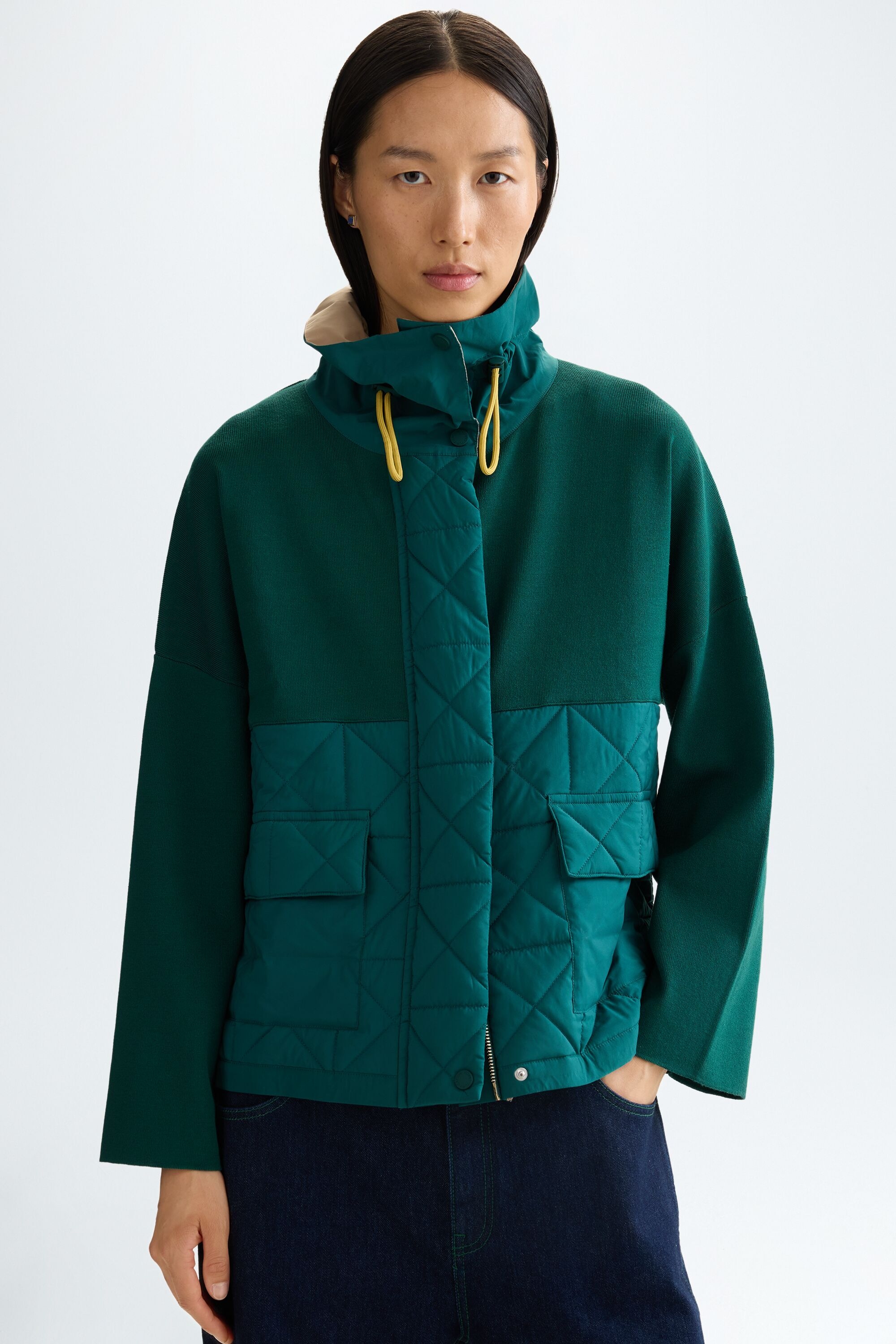 Origami quilted technical fabric knit jacket