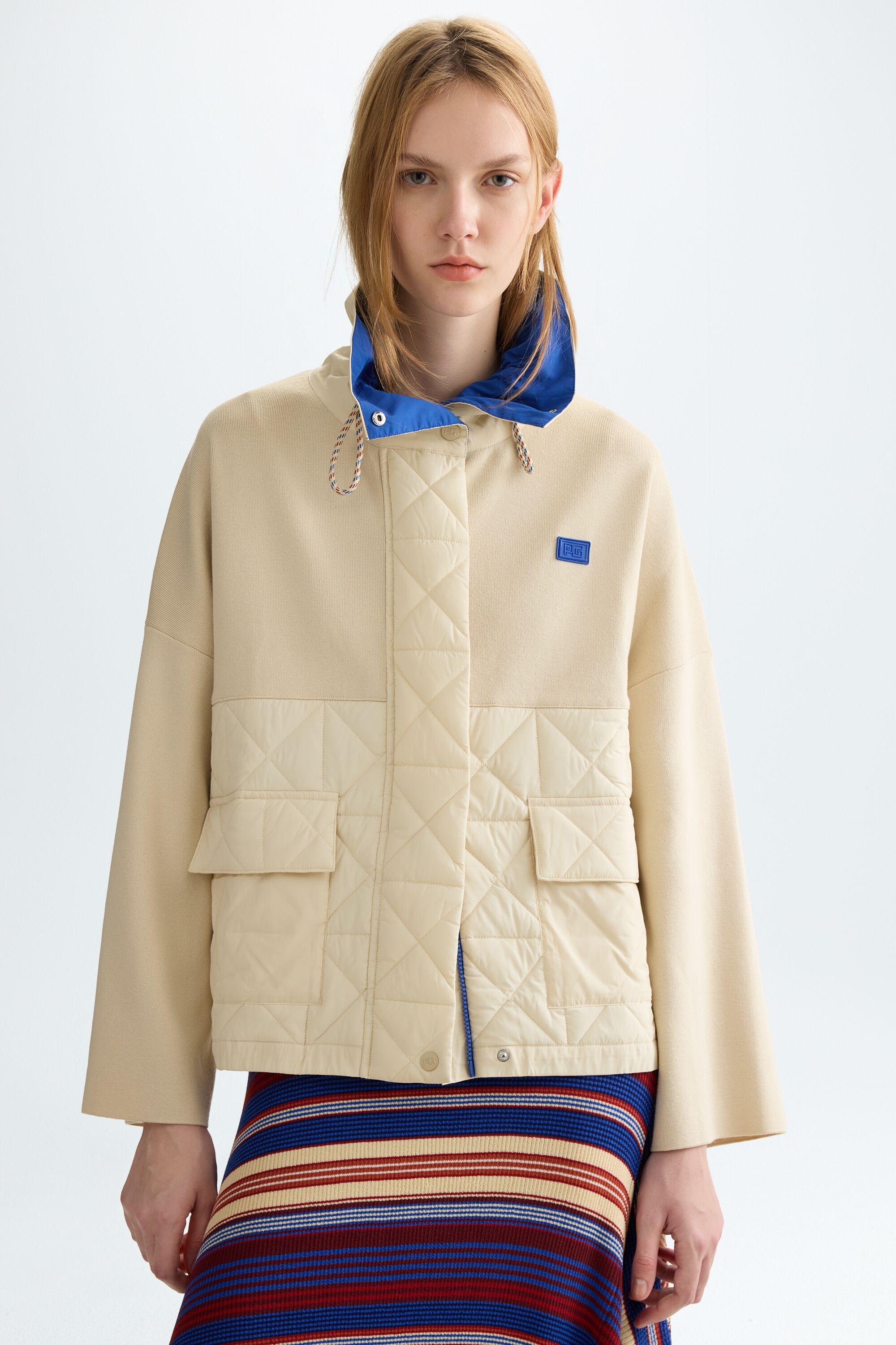 Origami quilted technical fabric knit jacket
