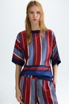 Knit striped print twill oversize sweater