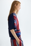 Knit striped print twill oversize sweater