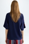 Knit striped print twill oversize sweater