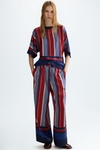Knit striped print twill oversize sweater