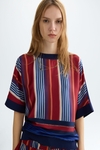 Knit striped print twill oversize sweater