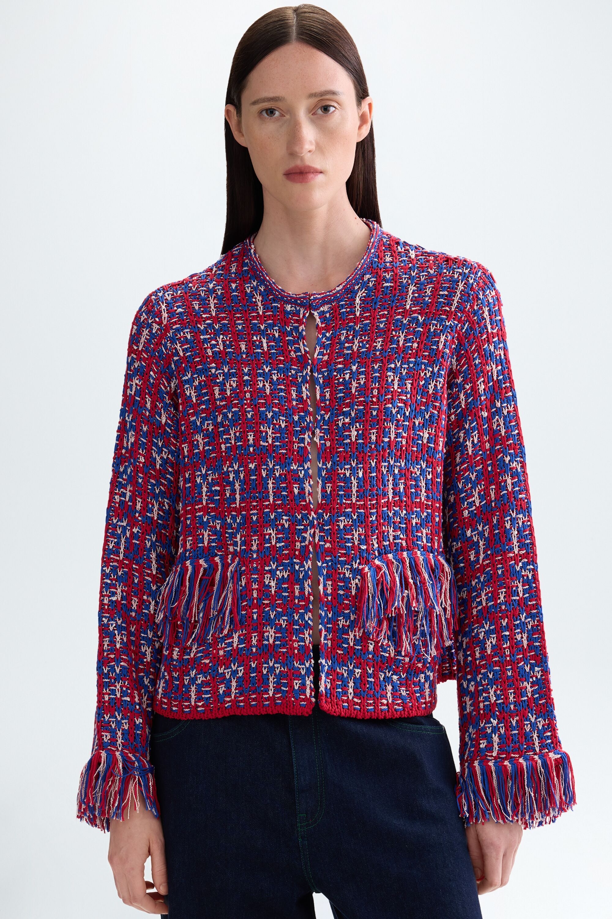 Weave knit straight-fit short jacket