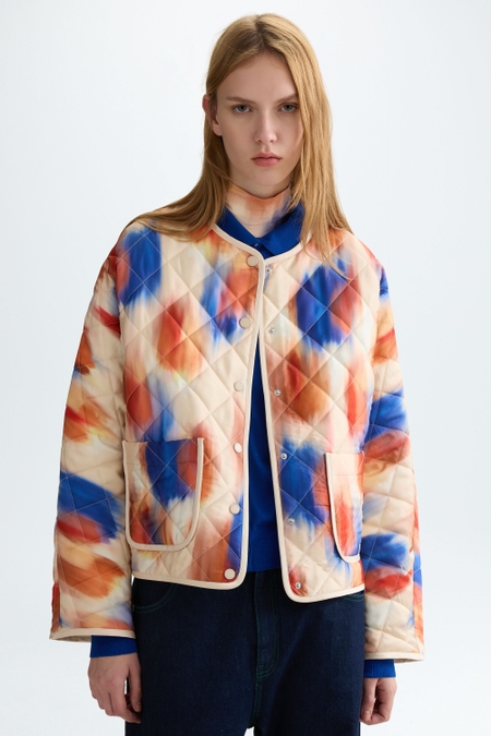 PRINT QUILTED TWILL STRAIGHT-FIT JACKET