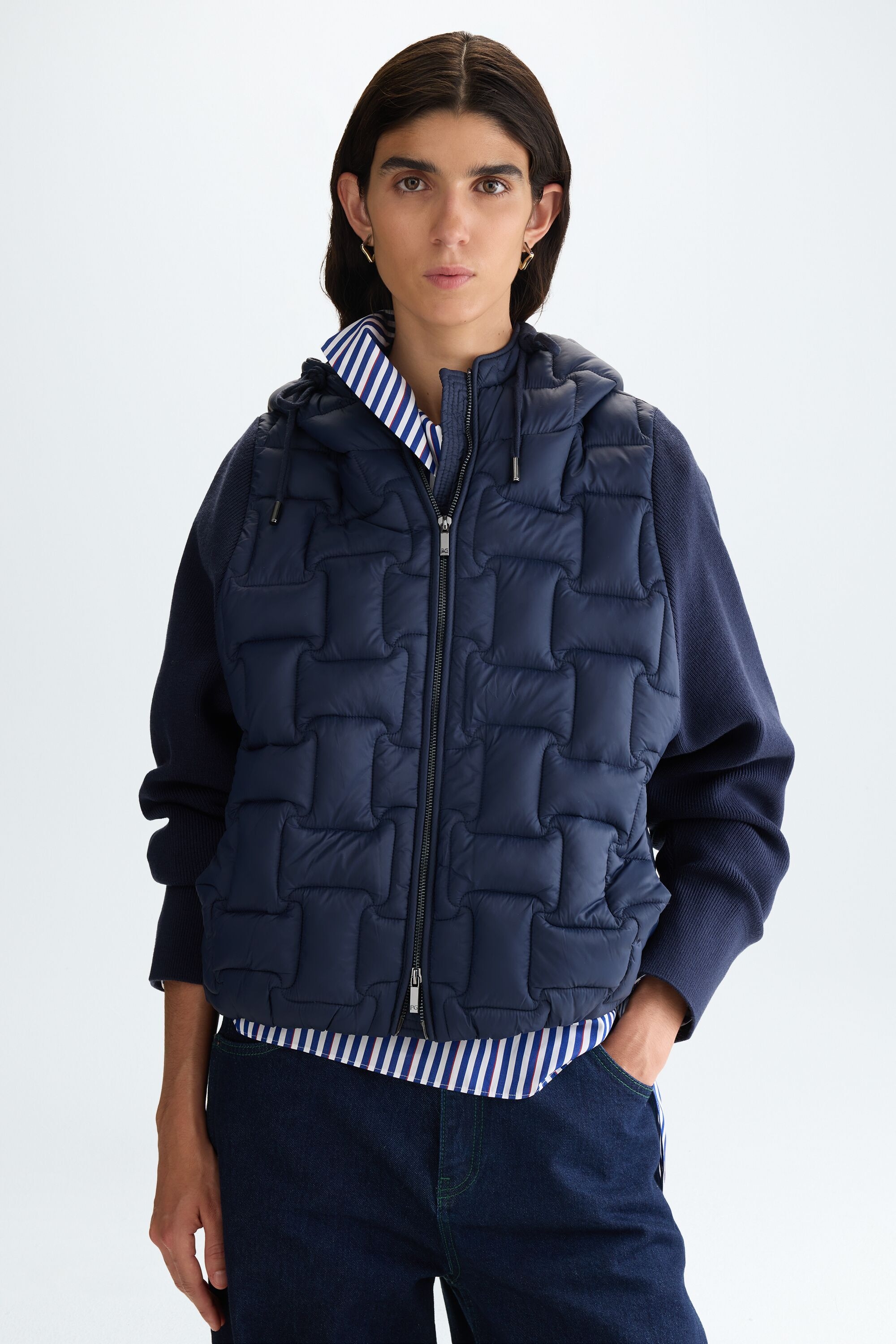 Hooded quilted combined jacket