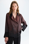 Lettering printed oversize twill blouse