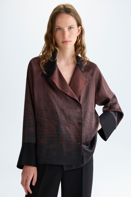 LETTERING PRINTED OVERSIZE TWILL BLOUSE
